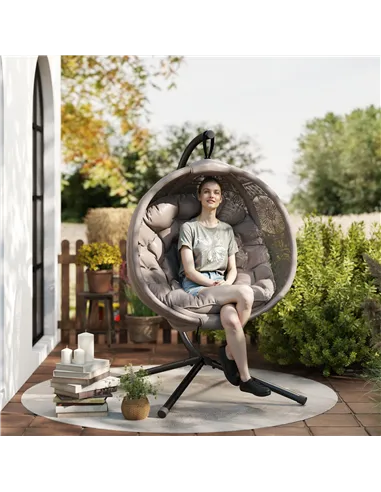 Outsunny Round Egg Basket Chair, with Steel Stand, Sand