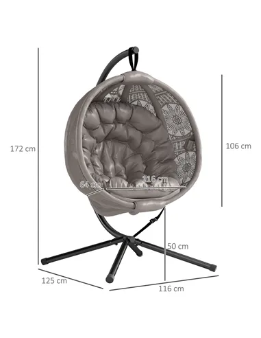 Outsunny Round Egg Basket Chair, with Steel Stand, Sand