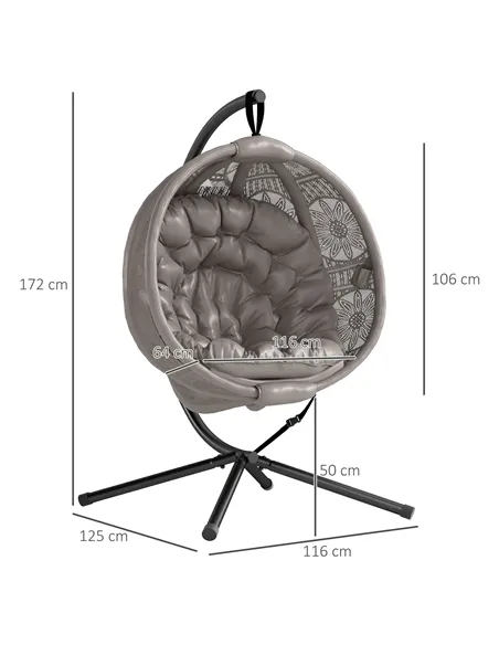 Outsunny Round Egg Basket Chair, with Steel Stand, Sand