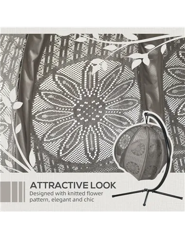 Outsunny Round Egg Basket Chair, with Steel Stand, Sand