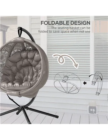 Outsunny Round Egg Basket Chair, with Steel Stand, Sand