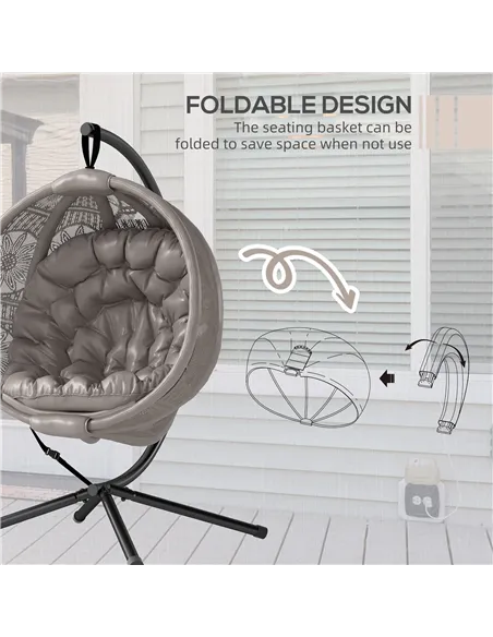 Outsunny Round Egg Basket Chair, with Steel Stand, Sand