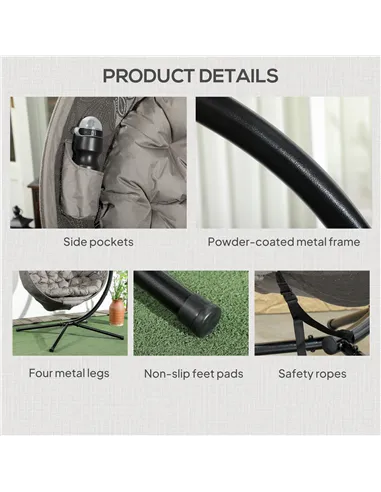 Outsunny Round Egg Basket Chair, with Steel Stand, Sand