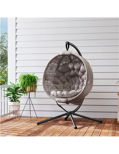 Outsunny Round Egg Basket Chair, with Steel Stand, Sand