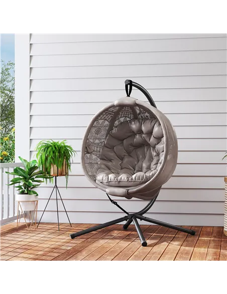 Outsunny Round Egg Basket Chair, with Steel Stand, Sand