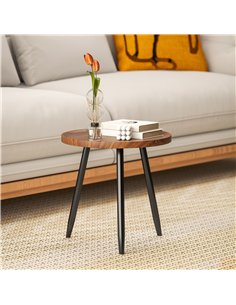 HOMCOM Modern Round Coffee Table with Steel Frame for Small Space, Sofa Beside, Living Room, Bedroom, Chestnut Wood Effect 2