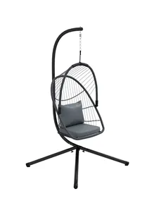 Outsunny Single Egg Chair, with Steel Frame Stand - Grey