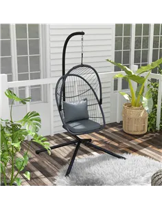 Outsunny Single Egg Chair, with Steel Frame Stand - Grey 2
