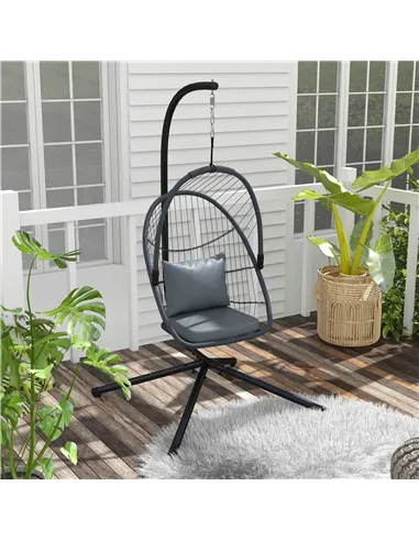 Outsunny Single Egg Chair, with Steel Frame Stand - Grey