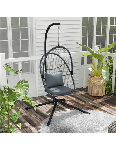 Outsunny Single Egg Chair, with Steel Frame Stand - Grey