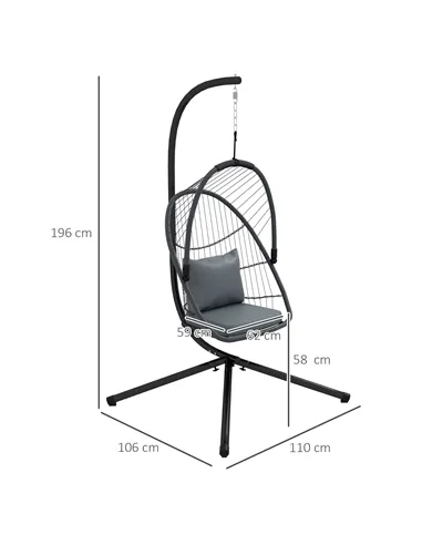 Outsunny Single Egg Chair, with Steel Frame Stand - Grey