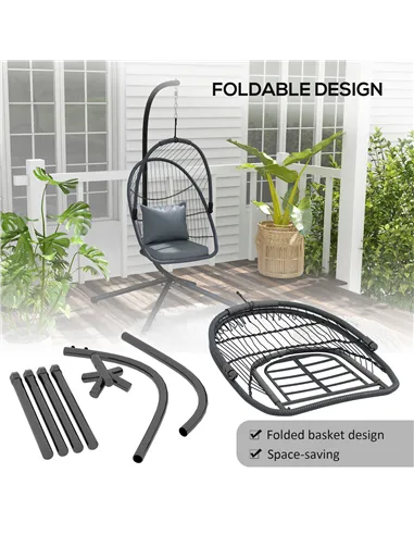 Outsunny Single Egg Chair, with Steel Frame Stand - Grey