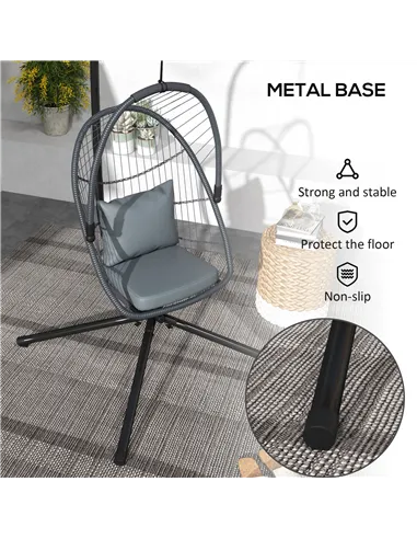 Outsunny Single Egg Chair, with Steel Frame Stand - Grey