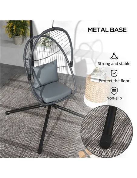 Outsunny Single Egg Chair, with Steel Frame Stand - Grey