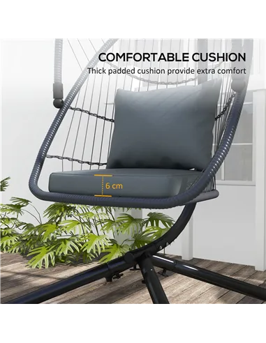 Outsunny Single Egg Chair, with Steel Frame Stand - Grey