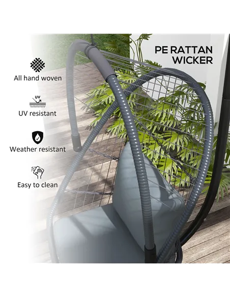 Outsunny Single Egg Chair, with Steel Frame Stand - Grey