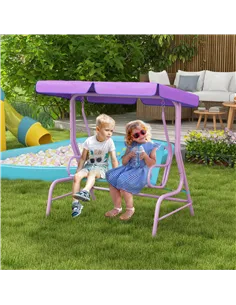 Outsunny Two Seater Kids Garden Swing, Fairy Themed kids Swing Chair with Adjustable Canopy, Safety Belts for Outdoor Use 2