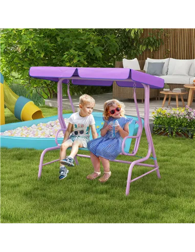 Outsunny Two Seater Kids Garden Swing, Fairy Themed kids Swing Chair with Adjustable Canopy, Safety Belts for Outdoor Use