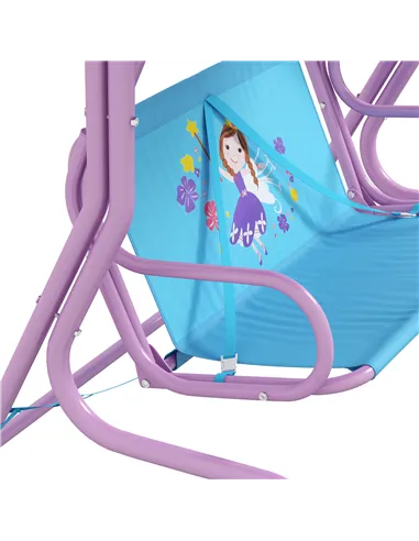 Outsunny Two Seater Kids Garden Swing, Fairy Themed kids Swing Chair with Adjustable Canopy, Safety Belts for Outdoor Use