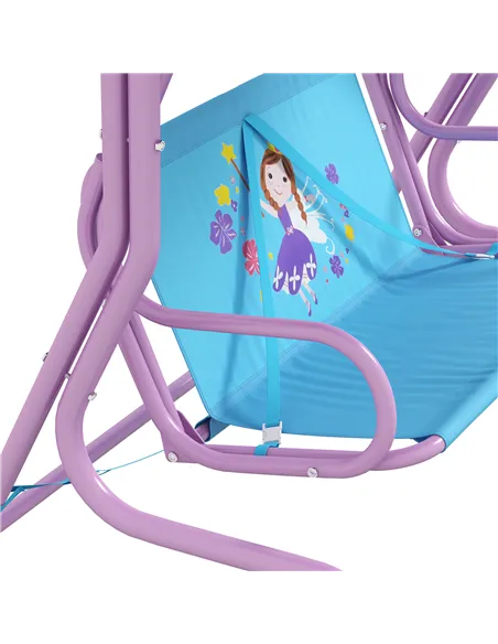 Outsunny Two Seater Kids Garden Swing, Fairy Themed kids Swing Chair with Adjustable Canopy, Safety Belts for Outdoor Use