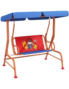 Outsunny Two Seater Kids Garden Swing, Cowboy Themed kids Swing Chair with Adjustable Canopy, Safety Belts for Outdoor Use