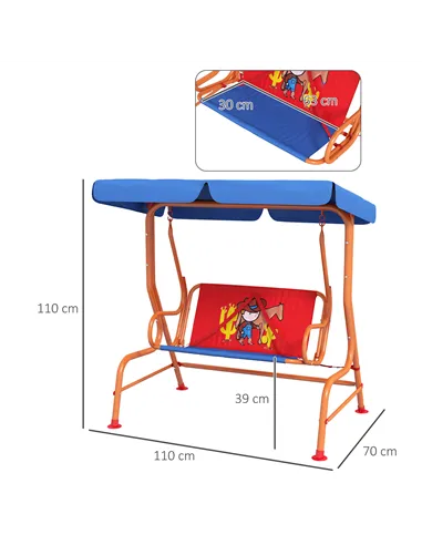 Outsunny Two Seater Kids Garden Swing, Cowboy Themed kids Swing Chair with Adjustable Canopy, Safety Belts for Outdoor Use