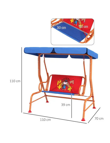 Outsunny Two Seater Kids Garden Swing, Cowboy Themed kids Swing Chair with Adjustable Canopy, Safety Belts for Outdoor Use