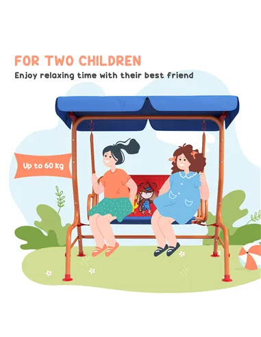Outsunny Two Seater Kids Garden Swing, Cowboy Themed kids Swing Chair with Adjustable Canopy, Safety Belts for Outdoor Use