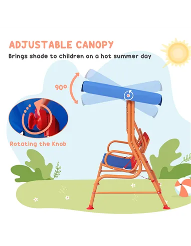 Outsunny Two Seater Kids Garden Swing, Cowboy Themed kids Swing Chair with Adjustable Canopy, Safety Belts for Outdoor Use