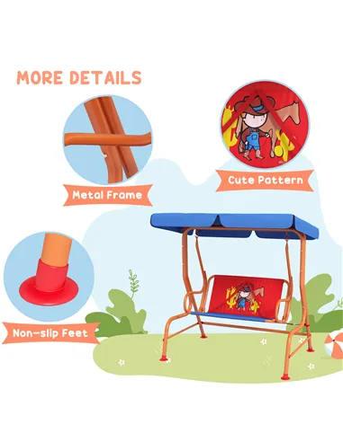 Outsunny Two Seater Kids Garden Swing, Cowboy Themed kids Swing Chair with Adjustable Canopy, Safety Belts for Outdoor Use