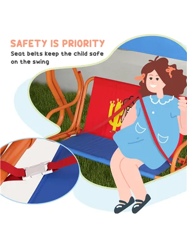 Outsunny Two Seater Kids Garden Swing, Cowboy Themed kids Swing Chair with Adjustable Canopy, Safety Belts for Outdoor Use