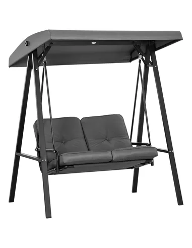 Outsunny Two-Seater Garden Swing Bench, with Adjustable Canopy - Dark Grey