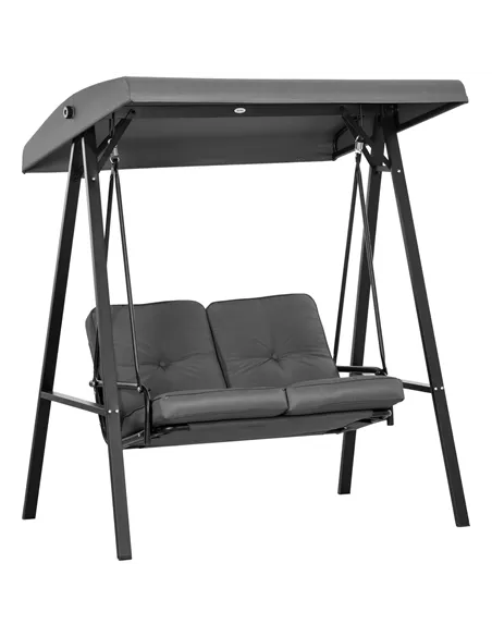Outsunny Two-Seater Garden Swing Bench, with Adjustable Canopy - Dark Grey