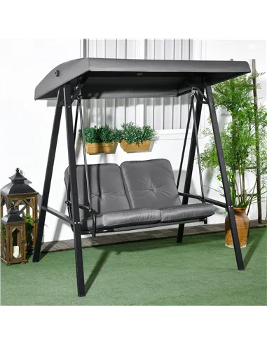 Outsunny Two-Seater Garden Swing Bench, with Adjustable Canopy - Dark Grey
