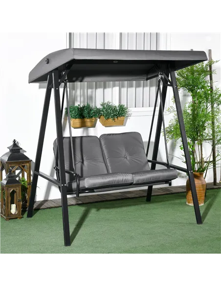 Outsunny Two-Seater Garden Swing Bench, with Adjustable Canopy - Dark Grey
