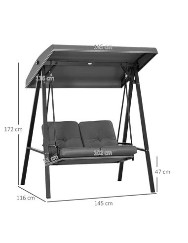 Outsunny Two-Seater Garden Swing Bench, with Adjustable Canopy - Dark Grey