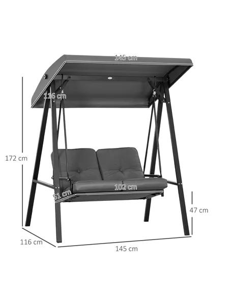 Outsunny Two-Seater Garden Swing Bench, with Adjustable Canopy - Dark Grey