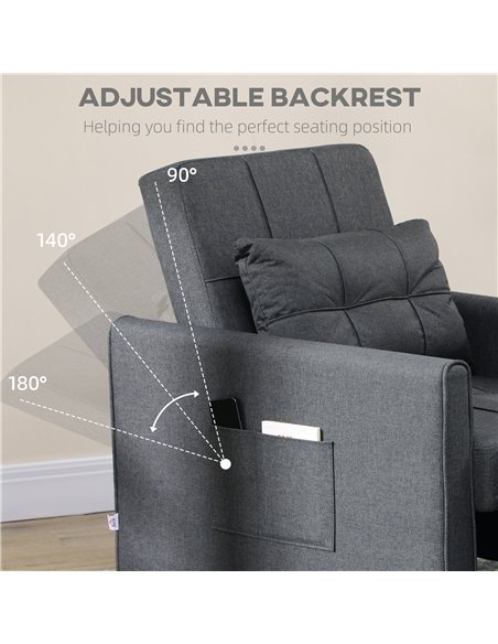 HOMCOM Linen-Look Single Chair Bed - Grey
