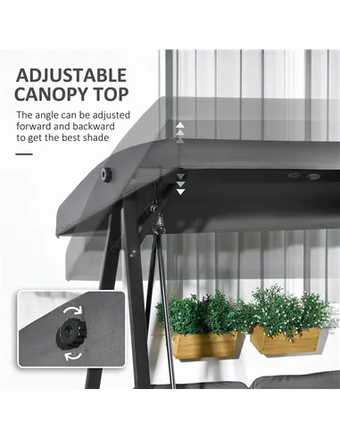 Outsunny Two-Seater Garden Swing Bench, with Adjustable Canopy - Dark Grey