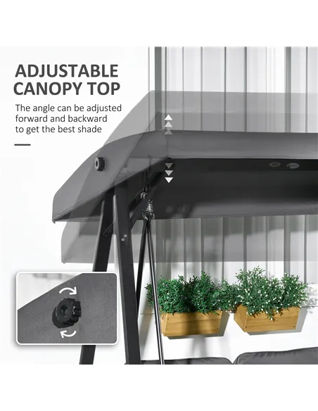 Outsunny Two-Seater Garden Swing Bench, with Adjustable Canopy - Dark Grey