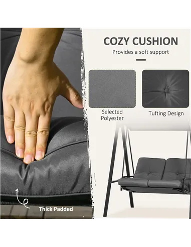 Outsunny Two-Seater Garden Swing Bench, with Adjustable Canopy - Dark Grey