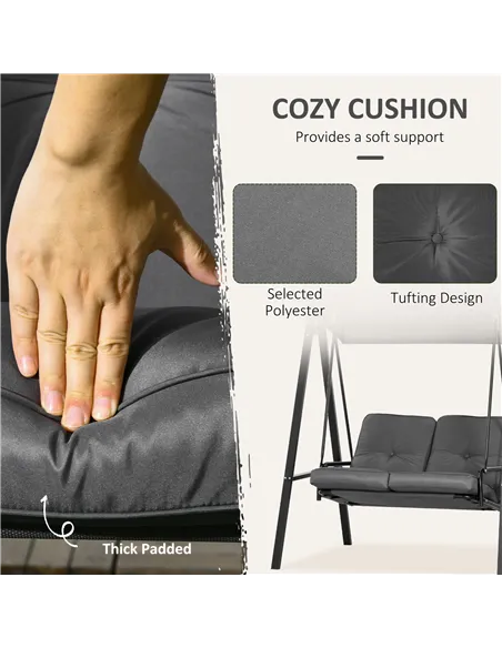 Outsunny Two-Seater Garden Swing Bench, with Adjustable Canopy - Dark Grey