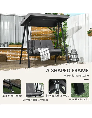 Outsunny Two-Seater Garden Swing Bench, with Adjustable Canopy - Dark Grey