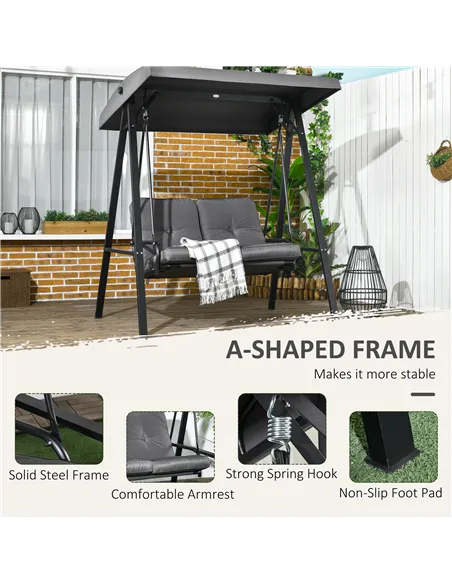 Outsunny Two-Seater Garden Swing Bench, with Adjustable Canopy - Dark Grey