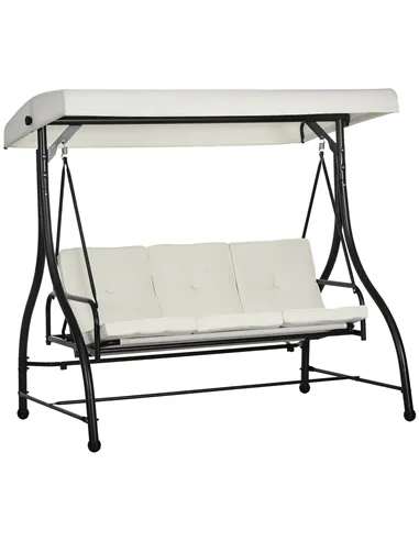 Outsunny 3 Seater Canopy Swing Chair, 2 in 1 Garden Swing Seat Bed, with Adjustable Canopy and Metal Frame, Cream White