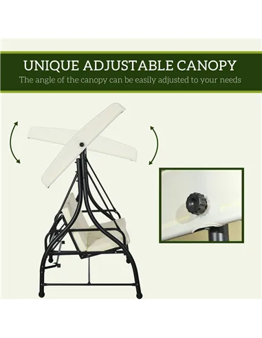 Outsunny 3 Seater Canopy Swing Chair, 2 in 1 Garden Swing Seat Bed, with Adjustable Canopy and Metal Frame, Cream White