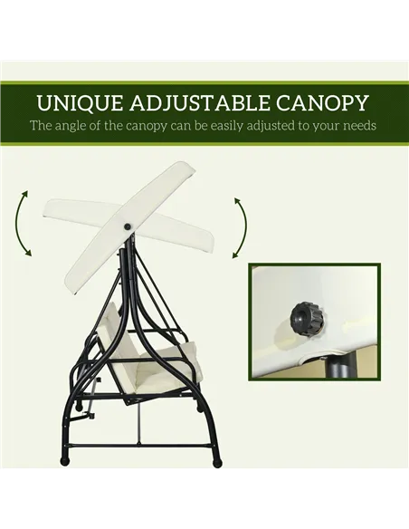 Outsunny 3 Seater Canopy Swing Chair, 2 in 1 Garden Swing Seat Bed, with Adjustable Canopy and Metal Frame, Cream White