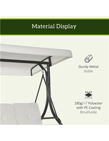 Outsunny 3 Seater Canopy Swing Chair, 2 in 1 Garden Swing Seat Bed, with Adjustable Canopy and Metal Frame, Cream White