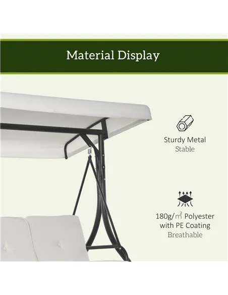 Outsunny 3 Seater Canopy Swing Chair, 2 in 1 Garden Swing Seat Bed, with Adjustable Canopy and Metal Frame, Cream White