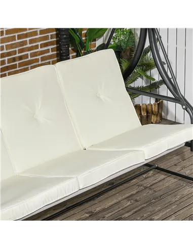 Outsunny 3 Seater Canopy Swing Chair, 2 in 1 Garden Swing Seat Bed, with Adjustable Canopy and Metal Frame, Cream White